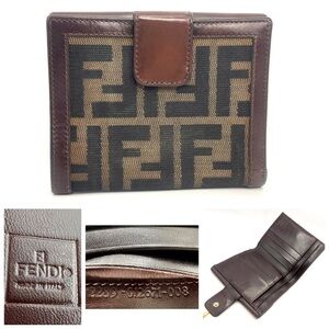 Fendi Zucca canvas leather wallet good condition authentic men women brown